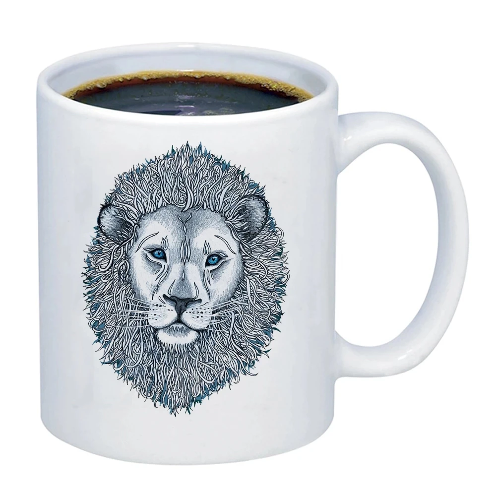 

Artist Hand Drawn Lion Mugs Unique Art Coffee Mugen Creative Cups Office Decor Tea Art Home Decal Teaware Coffeeware Drinkware