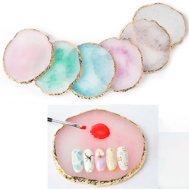 

Resin Stone Nail Art Palette Nail Color Mixing Plate Paint Drawing Display Gel Polish Organizer Round Dish for Manicure DIY Tool