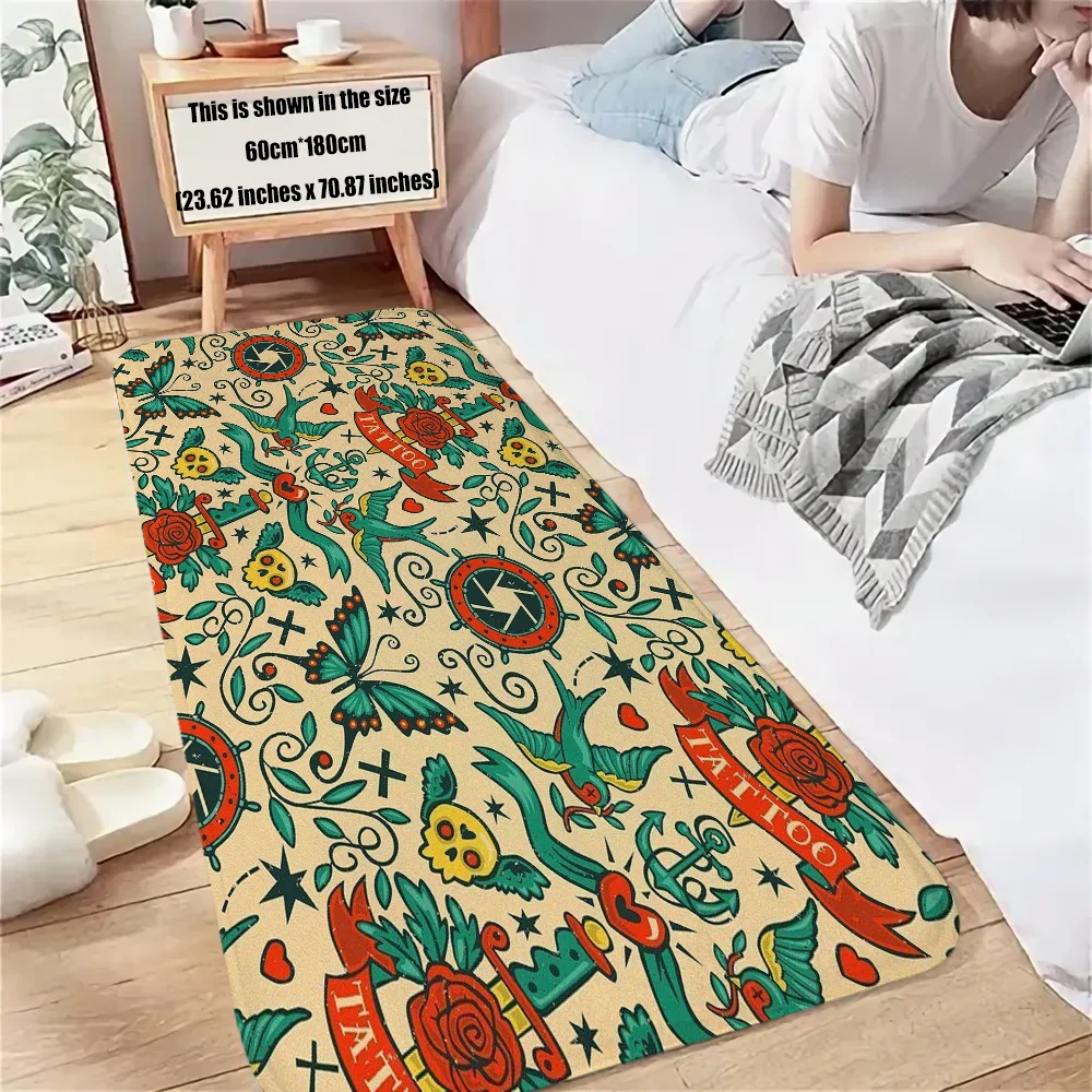 Кухонный Коврик Старой Школы С Рисунком Татуировки Противоскользящий Замшевый