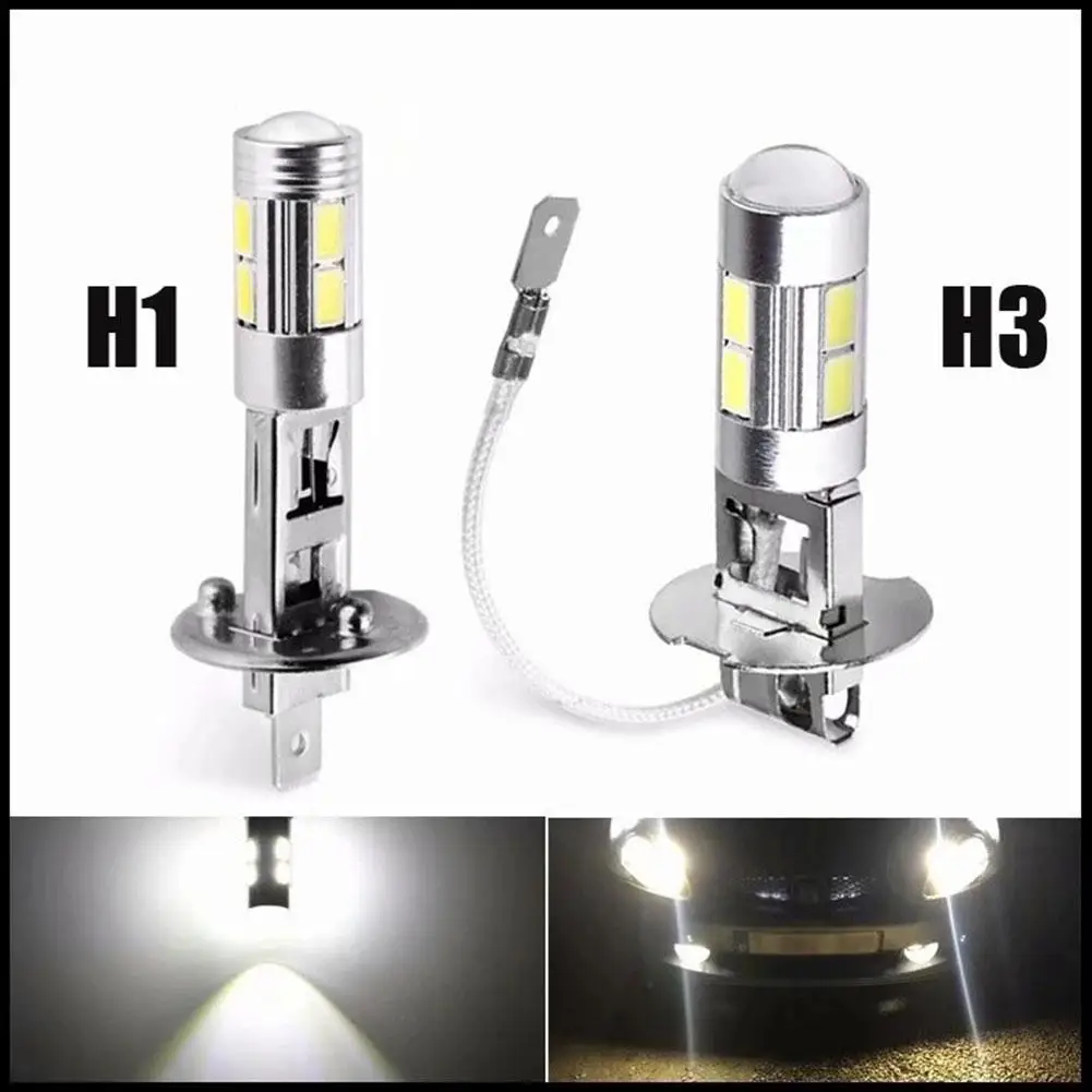 

​1/2 Pcs H1 H3 LED Car Bulbs 6000K 12V White LED Fog Light High Power 10-SMD 5630 Car Decoding Fog Light Driving DRL Auto Lamp