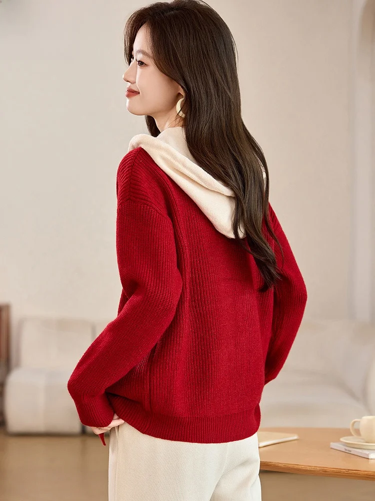 Вязаный кардиган с капюшоном женский осенне-зимний новый вестерн Sle