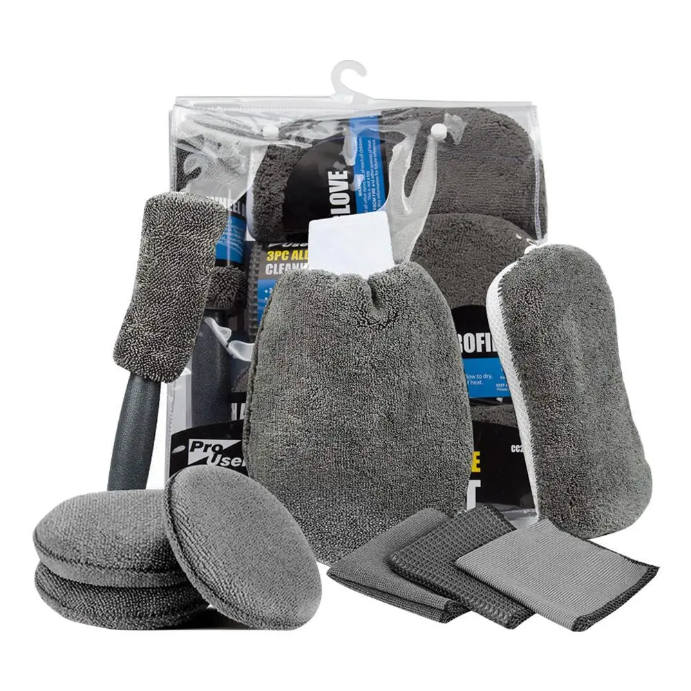 

9pcs Car Wash Cleaning Kits Microfiber Auto Detailing Washing Tools Towels Blush Sponge Wash Glove Polish Care Applicator Pads