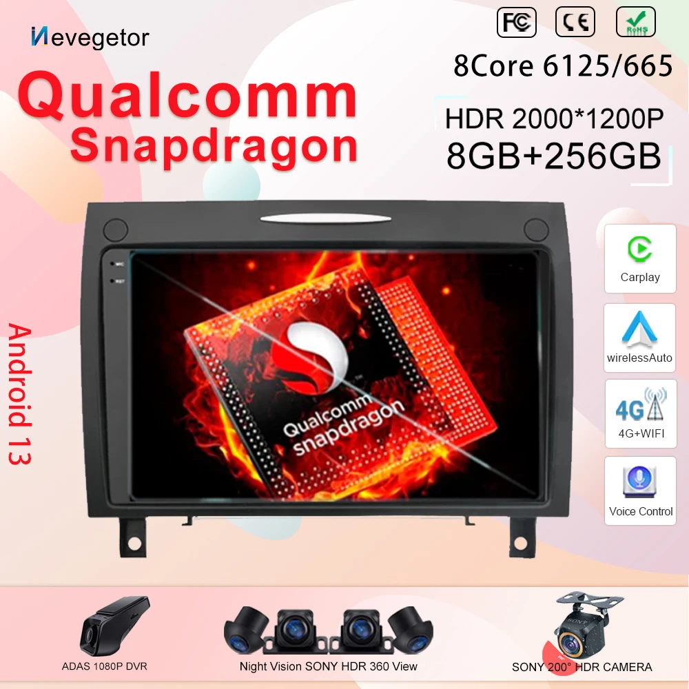 

Автомагнитола 8 + 256 ГБ для Mercedes Benz SLK class R171 SLK200 SLK280 SLK300 2000-2011, мультимедийный видеоплеер, навигация GPS Carplay