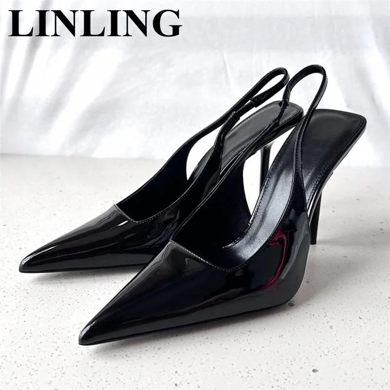 

Туфли-лодочки женские из лакированной кожи, на высоком каблуке, с острым носком