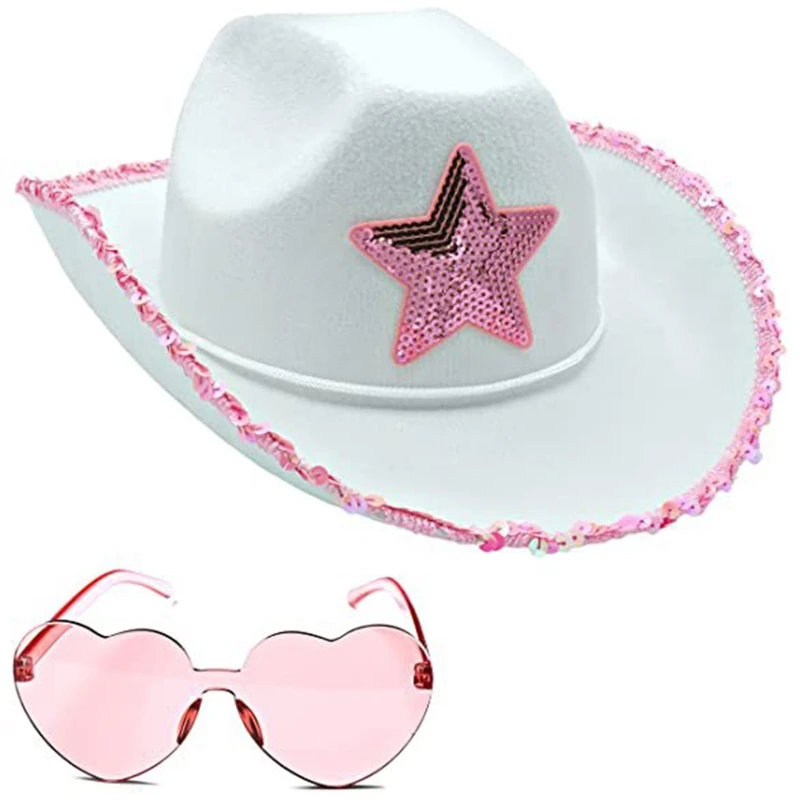

Cowgirl Hats Star Sequin Women Bachelorett Performance Cowboy Hat Party Props
