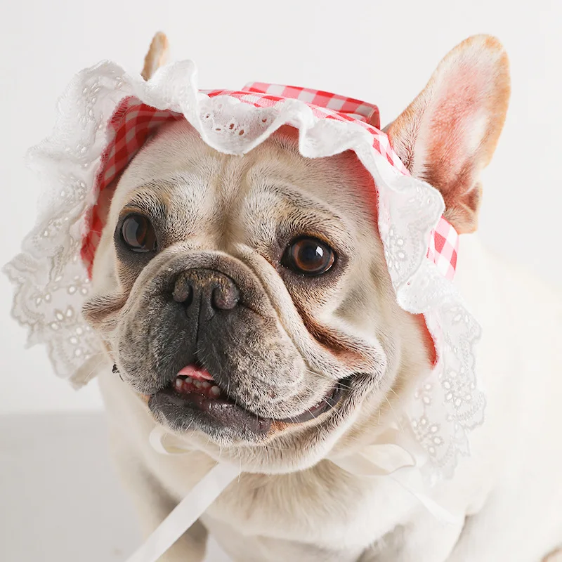 

Pet hat cat dog lace saliva towel kitten and puppy plaid bow tie method bucket corgi teddy sun hat pet accessories