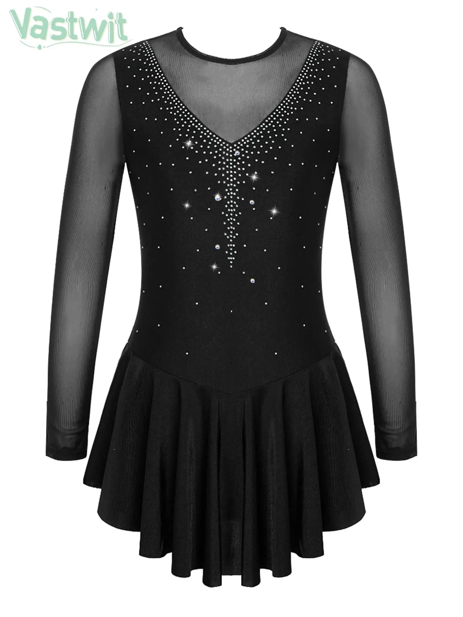 

Женское платье-трико для фигурного катания, блестящее женское платье с длинным рукавом, блестящая сетчатая балетная пачка, Lyrical танцевальная модель