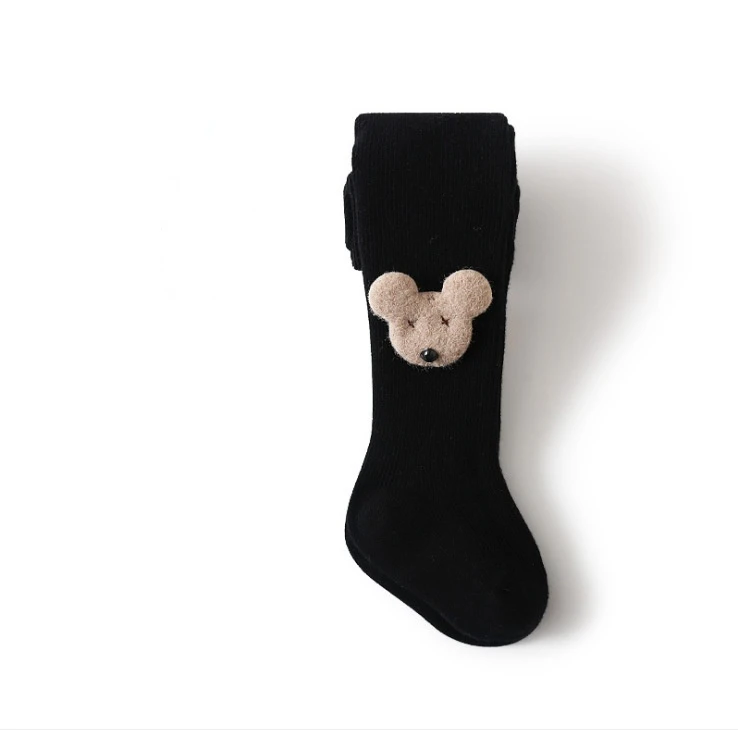 

Pantyhose Girls Baby Pantyhose Children Cute Cartoon Baby Combed Pantyhose Solid Color with Bear Accessories 3-8 Years Old