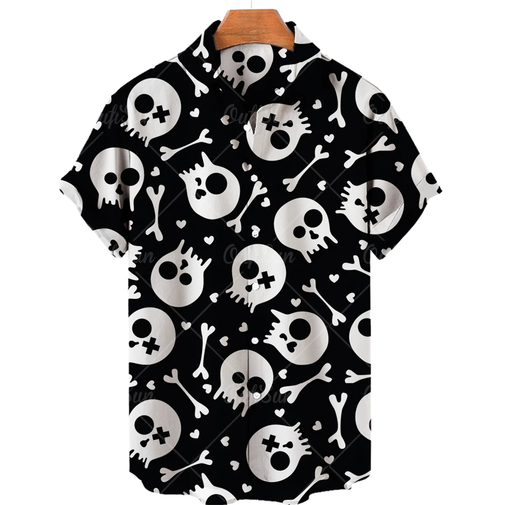Hawaiian Short Sleeve 3d Skull Print Men's Shirt, Casual Summer Top, Men's beach Shirt, V-neck 5xl Shirt, 2022