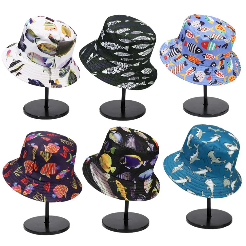 

Панама Двусторонняя унисекс, модная шляпа с рисунком рыбы, от солнца