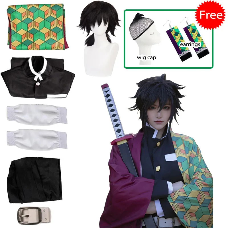 

Tomioka Giyuu Cosplay Costumes Anime Demon Slayer Kimetsu No Yaiba Kimono Uniform Wig Halloween Costumes for Women Men Kids