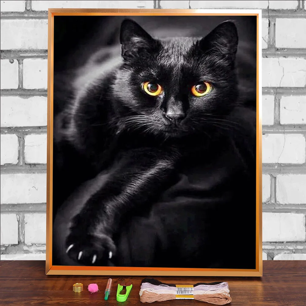 Animal Black Cat Pre-Printed 11CT Cross-Stitch DIY Embroidery Full Kit DMC Threads Handmade Knitting Handiwork Promotions |