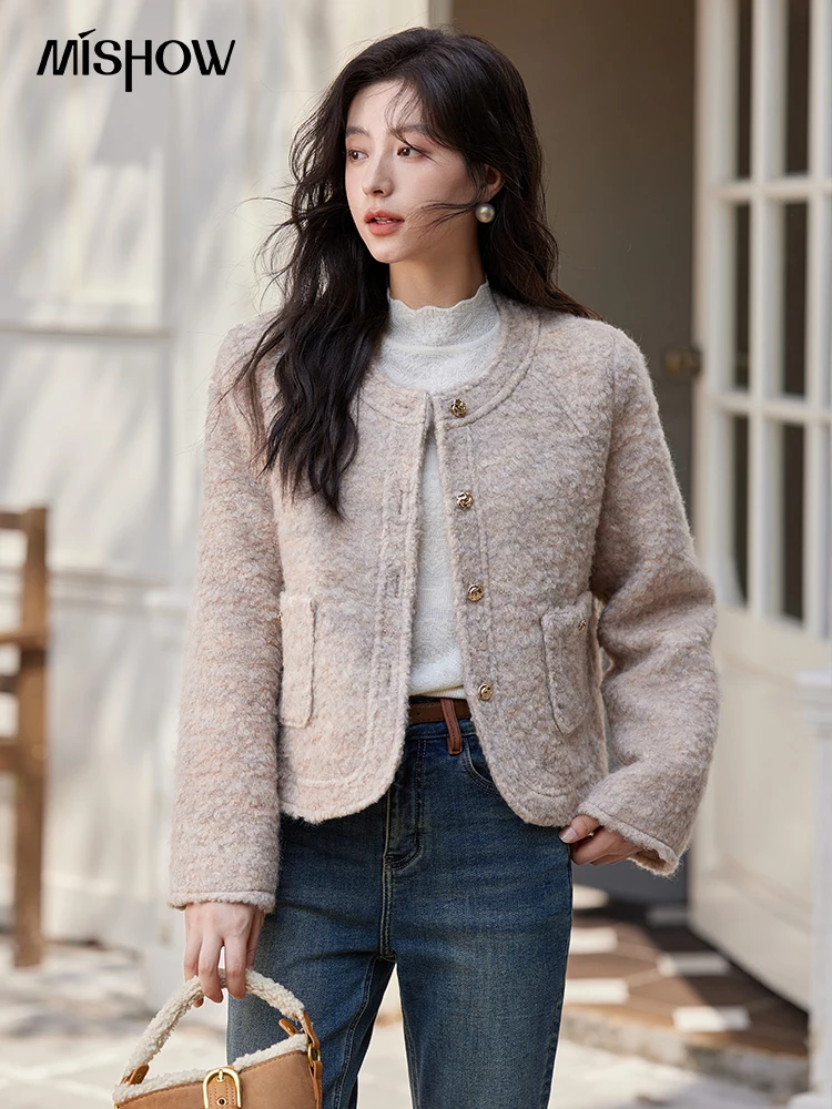 MISHOW клетчатый твидовый пуховик женский дизайн пуховая однобортная куртка 2024