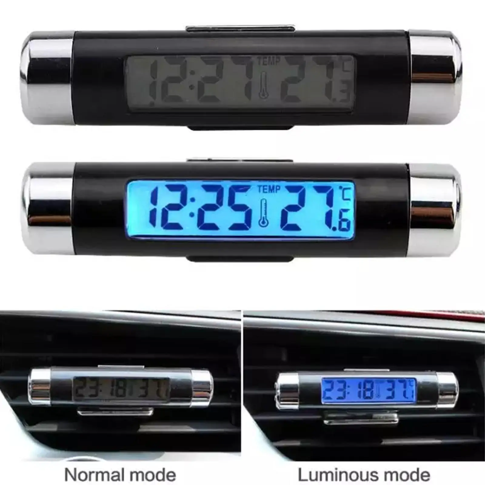 

Автомобильный термометр для выхода воздуха, электронные часы, светодиодный цифровой дисплей, термометр с подсветкой сзади, автомобильные товары