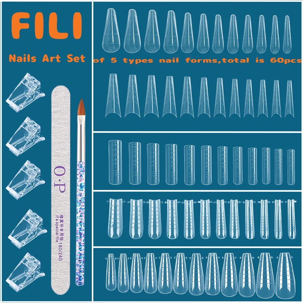

Nail Extension Mold Gel Brush Set With Nail File Gel Clips Upper Forms Tips For Nails Top Form Finger Extension Manicure Tool