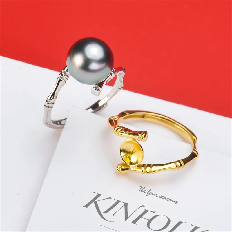 

S925 Sterling Silver Adjustable Ring Settings Base Blank Jewelry Findings Fit Half Hole Pearl DIY Women Ring Making Accessories