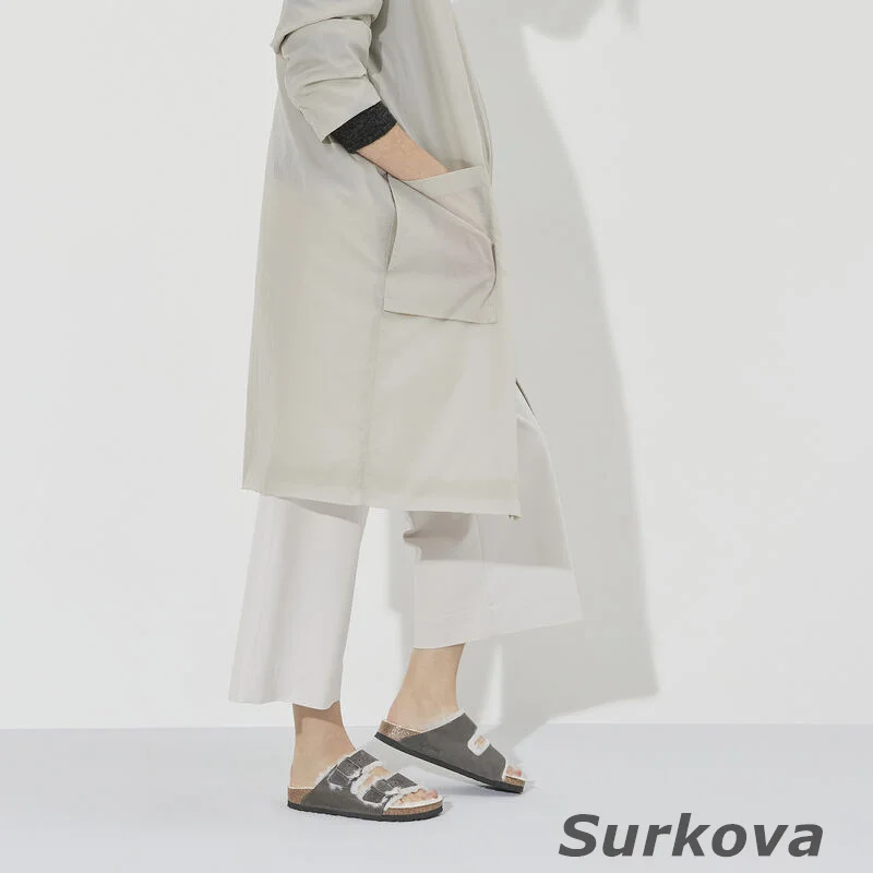 Women's Fashion Slippers Plush Cork Leisure Slippers Warm Short Plush Flat Bottom Word Half Slippers Comfortable Round Toe Solid