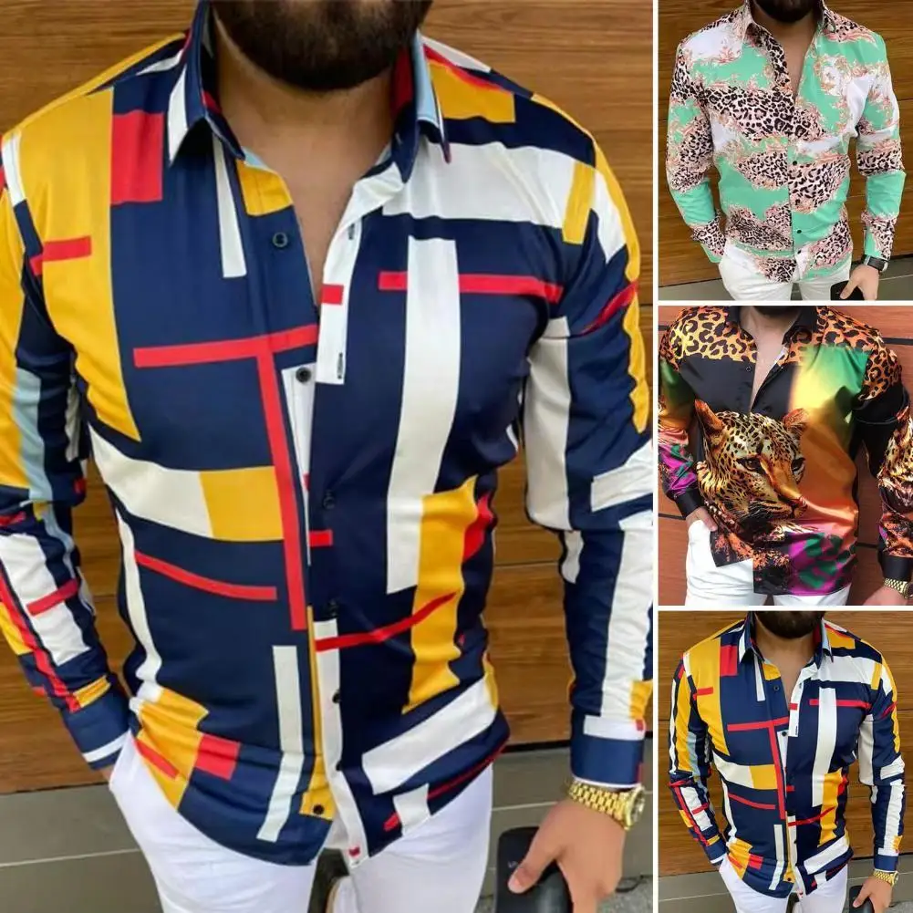 

Shirt Breathable Summer Shirt Leopard Pattern Lion Printing Men Tops