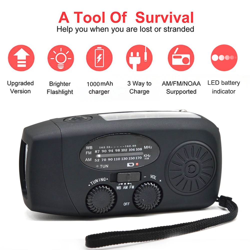 

Portable Solar Hand Crank Radio Dynamo Multifunktionale AM/FM/WB Weather Radio Verwenden Notfall LED Flashlight Power Bank