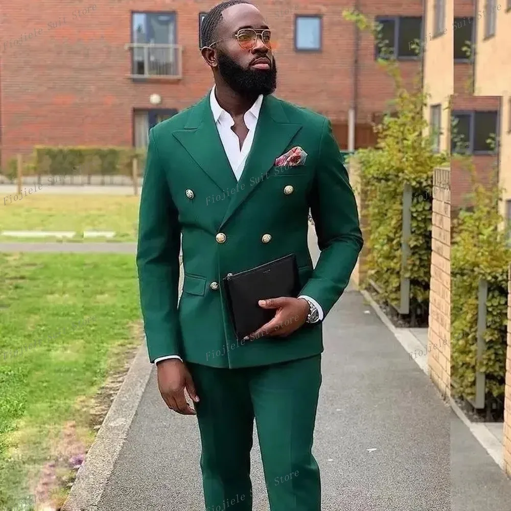 

Green Groom Tuxedos Double Breasted Men Wedding Tuxedo Fashion Men Jacket Blazer Men Prom Dinner Darty Suit Jacket Pants