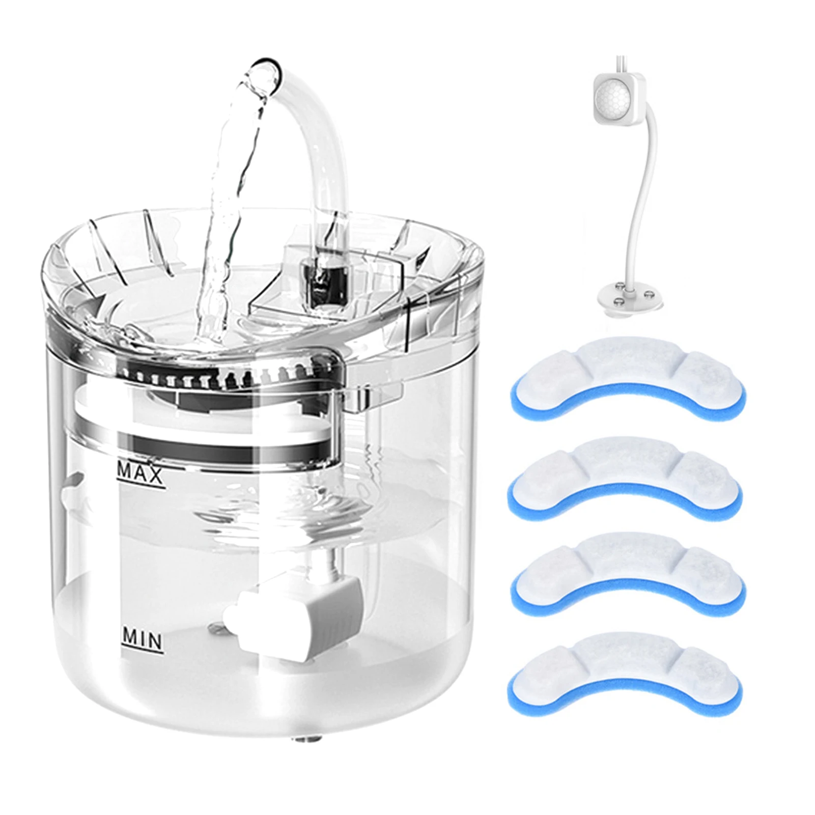 

Cat Water Fountain Pet Water Dispenser 2L Automatic Pet Drinking Fountain with 2 Water Flow Modes 4 Pieces of Filter Cotton