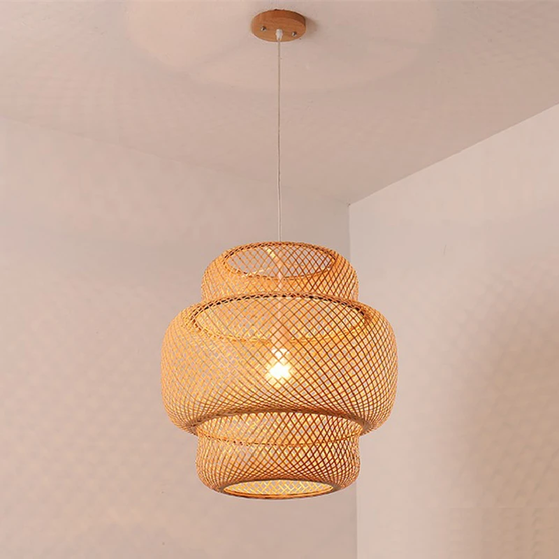 Modern Bamboo Hand Woven Pendant Light Chinese Style Bamboo Lantern Art Chandelier Home Decor Bedroom Dining Room Pendant Lamp