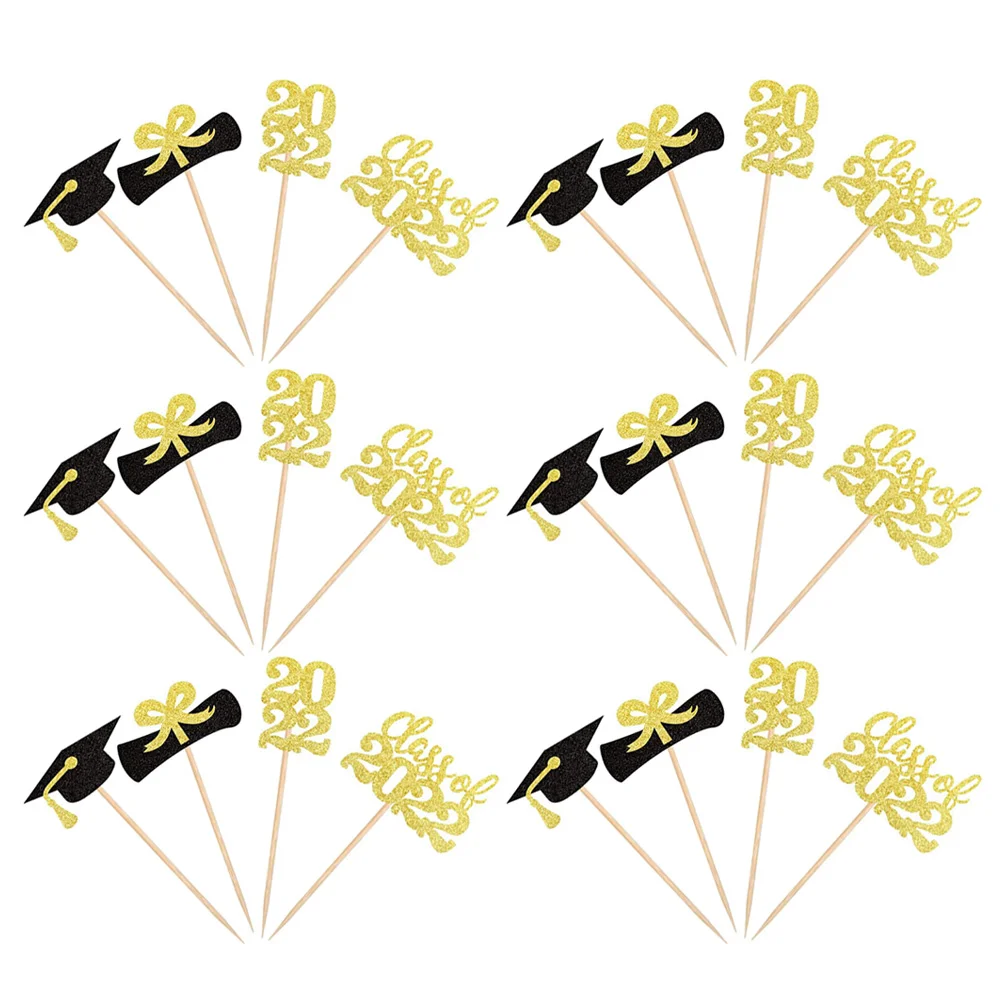 

24Pcs Graduation Season Cupcake Toppers 2022 Cake Decors Cake Picks Party Dessert Picks