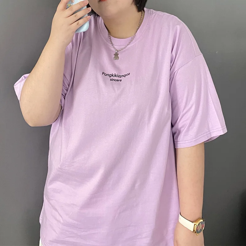 Simplicity Womens Clothing Round Neck Letter Printing Half Sleeve Tops Summer Korean Plus Size Macarone Loose Pullover T-Shirt