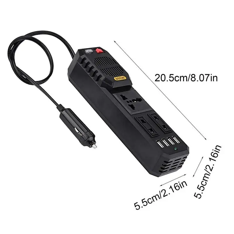 

Car Inverter DC 12V To AC 220V 200W Auto Converter With 3 AC Outlets 4 Ports Output Support Fast Charging For Car Power Inverter
