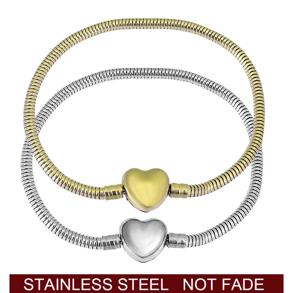 

Fine DIY Bracelet Bangle for women Original Silver Color & Gold Heart Clasp Fit pandoraer Bracelet pulsera de acero inoxidable