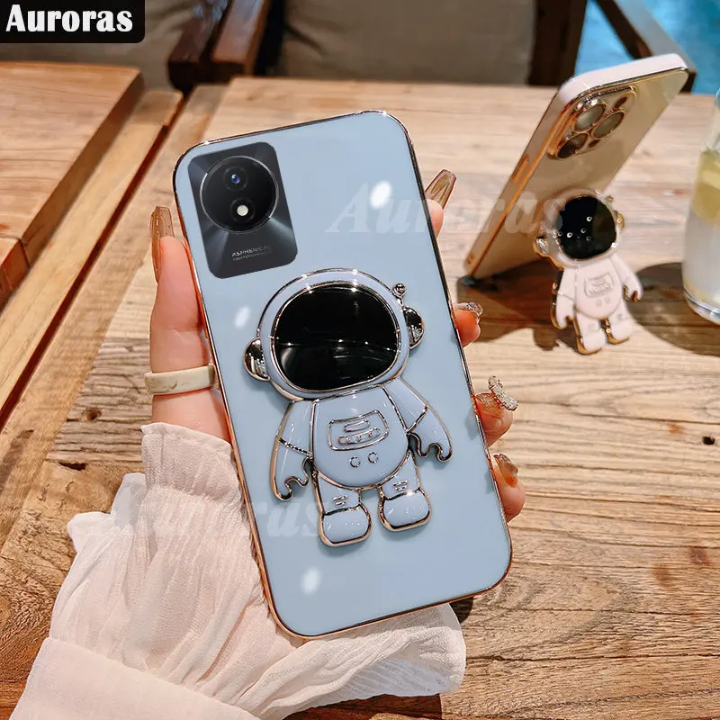 Чехол Auroras для VIVO Y02 Y02S, однотонный мягкий с держателем кронштейна астронавта, силиконовый чехол с покрытием для телефона VIVO Y16S