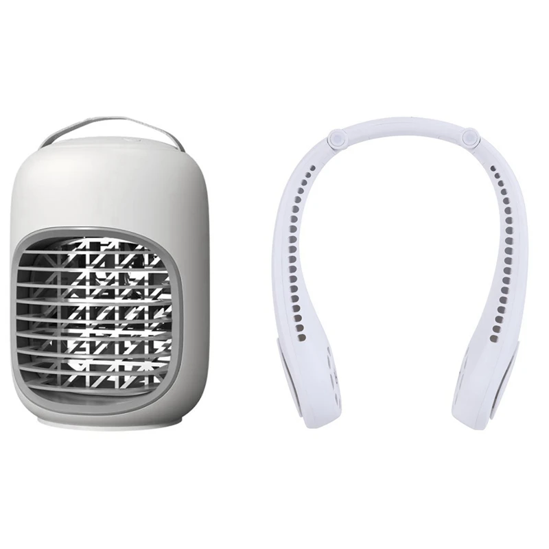 

Bluetooth шейный вентилятор, портативный шейный вентилятор + двойные колонки Bluetooth, белый и портативный вентилятор кондиционера