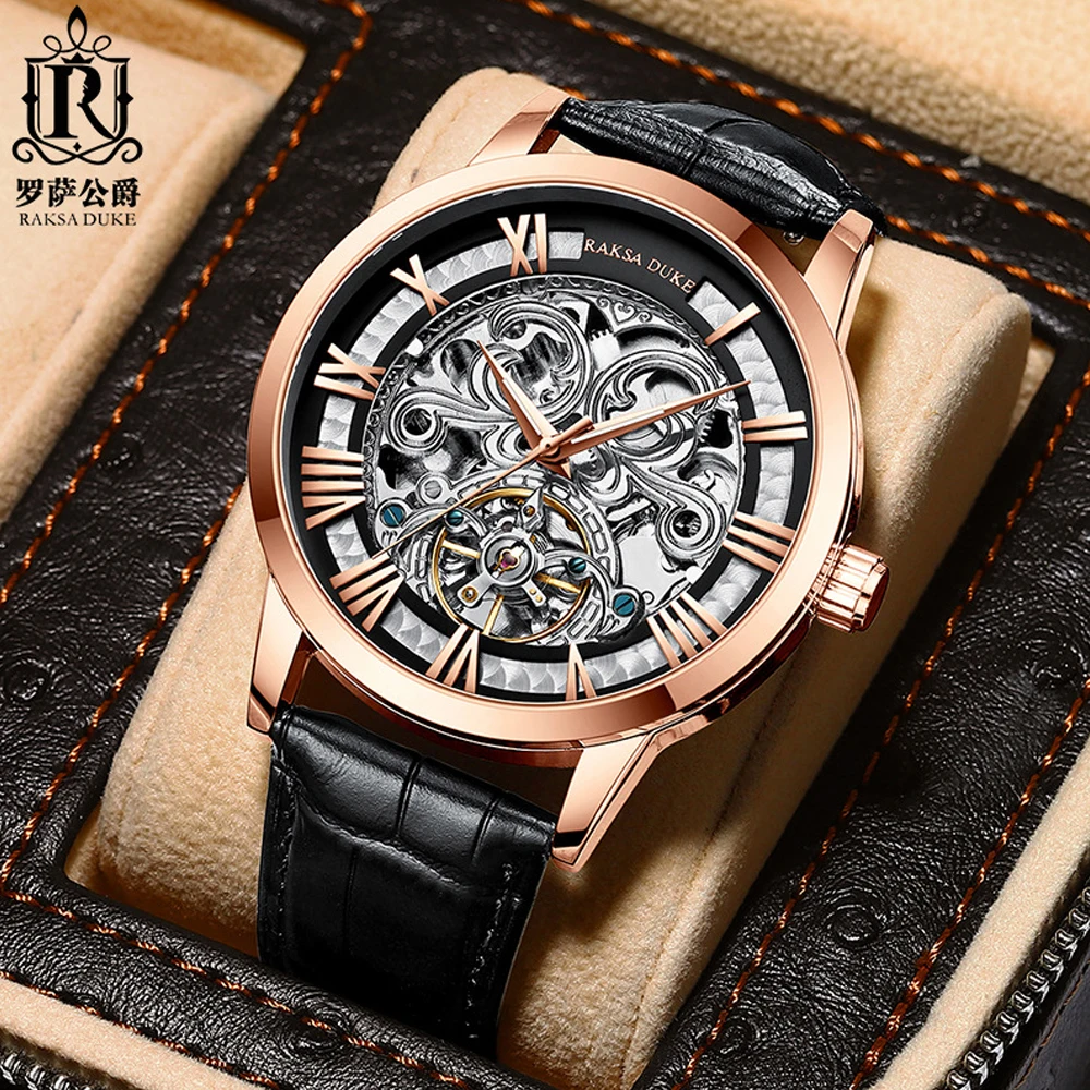 

Men's Mechanical Watch Luxury Tourbillon Skeleton Automatic Watch for Men Waterproof Luminous Watches Rose Gold Orologio Uomo