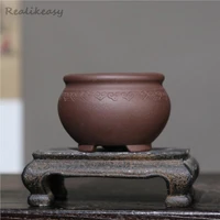chinese purple sand round flower pot bonsai pot yixing antique pot zen carving small pot home decorative flower pot with holes