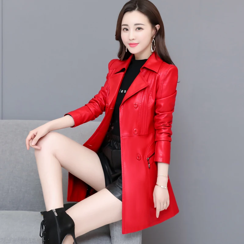 Genuine Leather Jacket Women 2022 New Autumn Winter Belt Sheepskin Coat Slim Long Real Fur Collar Tops Famale Clothing Overcoat