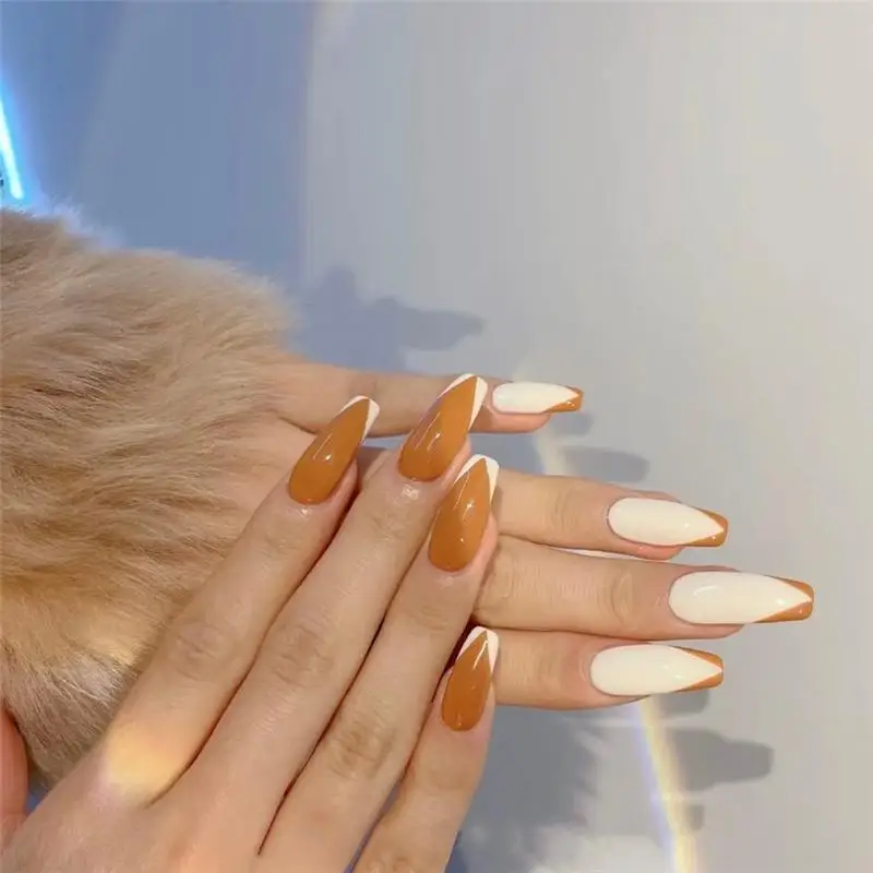 

Box Long Ballet Orange False Nail Piece Coffin Ballet False Nail Finished Nail