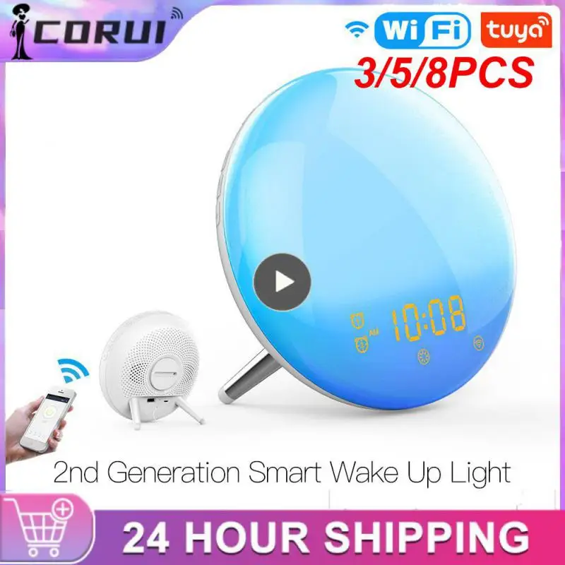 

3/5/8PCS Alarm Clock Voice Control Works With Alexa Google Home Tuya Wifi Lamp 7 Colors Hands-free Smart Wake Up Light