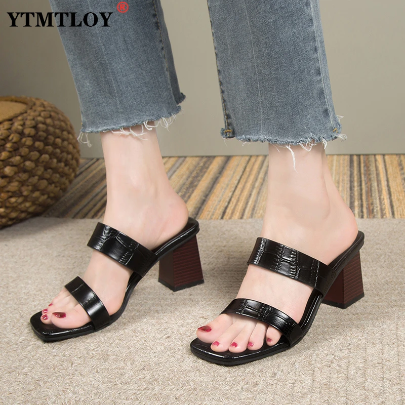 

Leather Braided High Heel Sandals Women Runway Party Shoes Woman Cross Wove Folds Mules Shoes Sexy Thin Heel Slippers 7CM 3