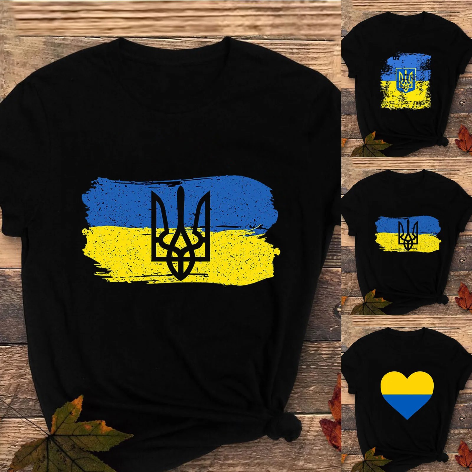 

2022 Summer Women Tops Ukrainian Trident Print Short Sleeve O-Neck T-shirt Bule And Yellow Hip Hop Tee Comfortable Clothes A40