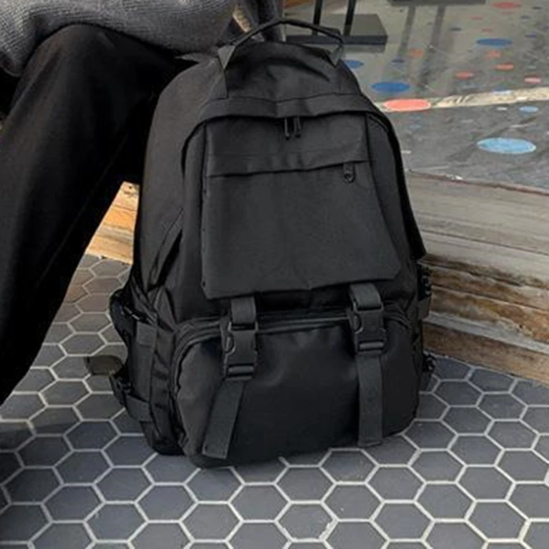 

Backpacks Preppy Students Backpack Large Capacity Button Travel Bag Solid Simple Harajuku Chic Retro Unisex High Street Bag