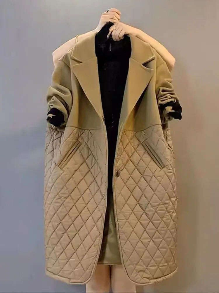 

Loose Down Cotton Jacket 2023 Stand Collar Padded Coat Vintage Midi Length Winter Lightweight Casual Casaco