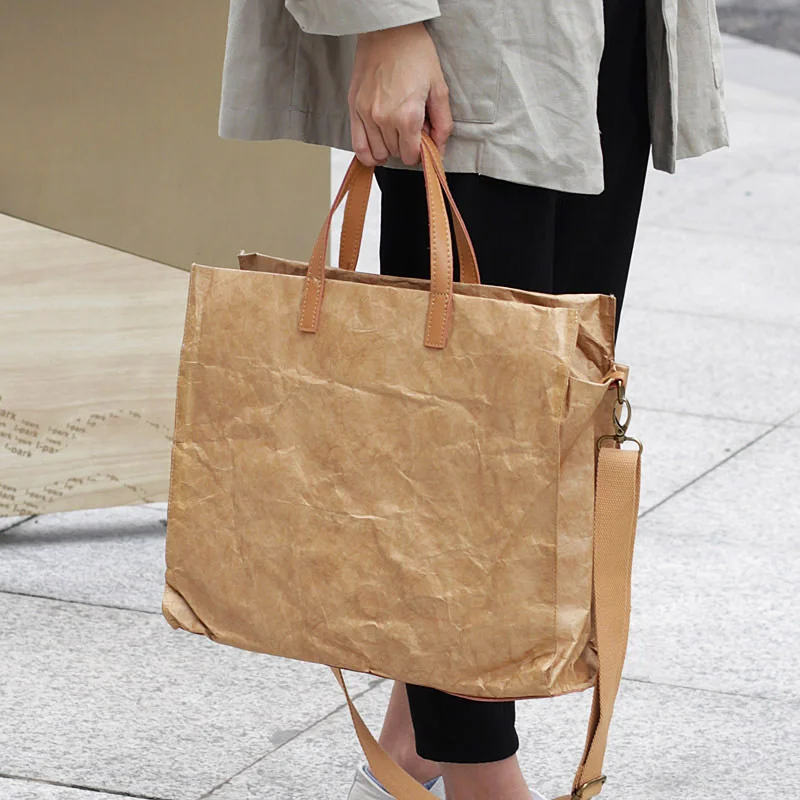 

Casual Dupont Paper Tote Women Handbag Large Capacity Waterproof Shoulder Crossbody Bag Kraft Paper Big Shopper Bag