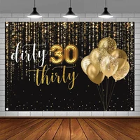 Photography Backdrop Black And Gold Dirty 30th Birthday Party Background Women Men Dirty Thirty Cake Table Banner Decoration
