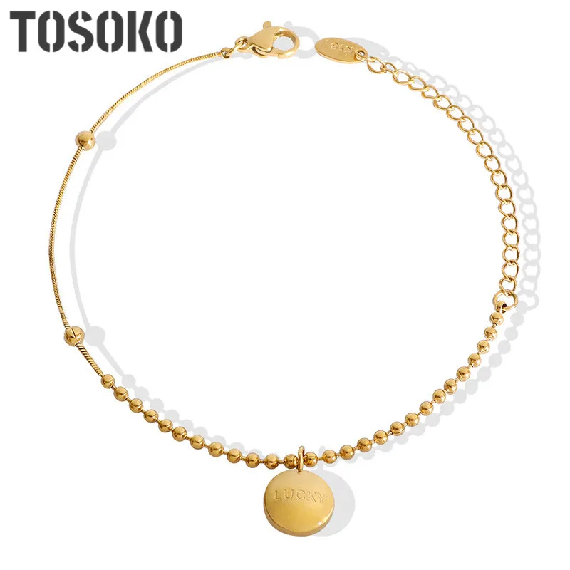 

TOSOKO Classic Snake Bone Chain Round Bead Bracelet Lucky Bead Jewelry Couple Bracelet Stainless Steel Women's Bracelets BSE100