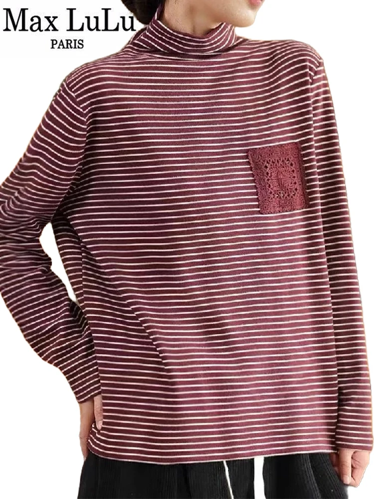 Max LuLu полосатая зимняя водолазка женские классические футболки модные винтажные