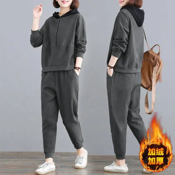 

Women Zipper Pullover Sweatshirt and Harem Pants Set Fashion Splicing T-shirt 2PCs Set Casual Drawstring Long Pants Sports 552