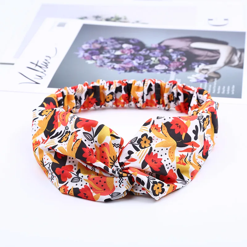 

Summer Flower Cross Knotted Hairband Plant Series Headbands Ice Silk Turban Elastic Hair Band for Women Hair Accessories
