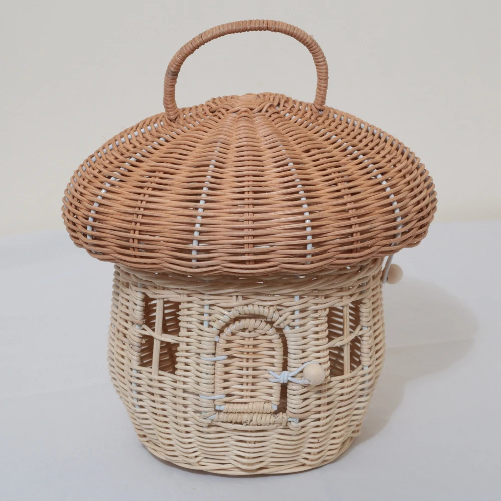 Handmade Rattan mushroom-shaped Handbag Woven House Messenger Bag Basket Storage Baskets Handmade Children's Plant Basket