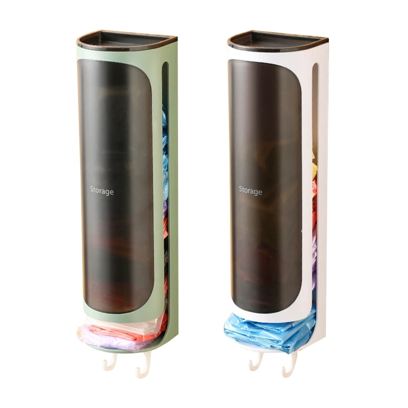 

Wall Mounted Garbage Bag Storage Box with Hooks Trash Bag Holder Dispenser Hanging Organizer for Kitchen Bathroom