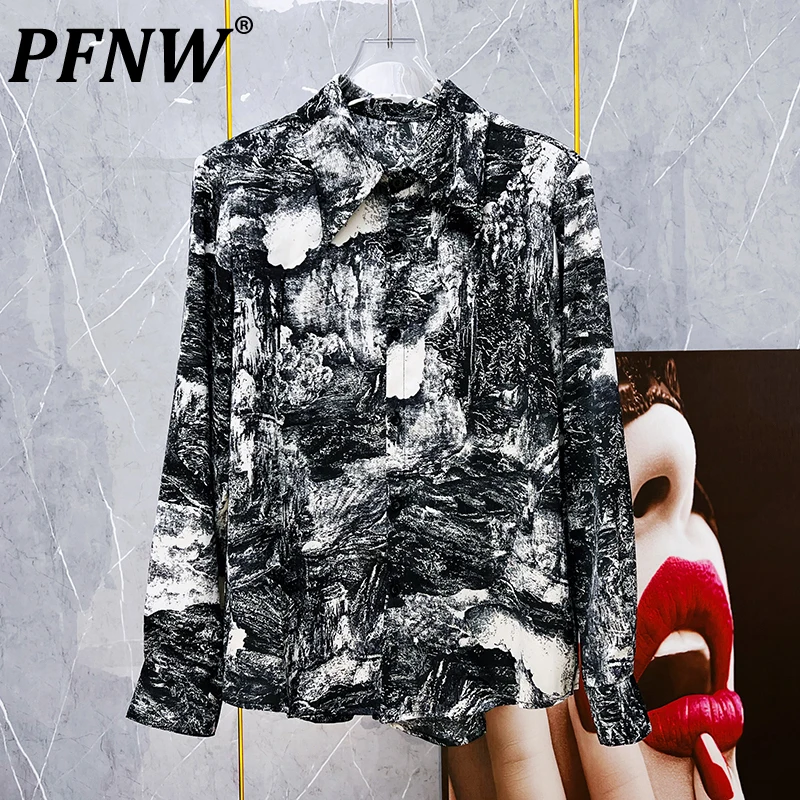 

PFNW Spring Autumn New Men's Vintage Loose Shirts Leisure Handsome Print Splash Ink Niche Stylish Personality Niche Tops 28A3179